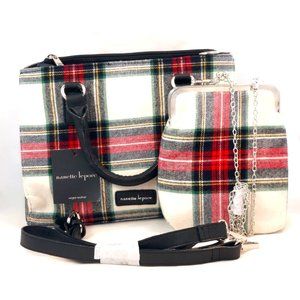 Nanette Lepore Bags Tartan Plaid 2 PC Purse wallet Set white red green NWT